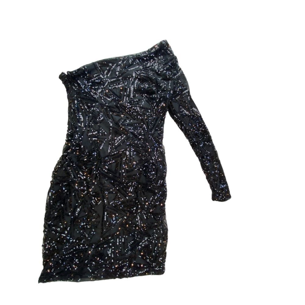 Charotte Russe Mini Dress Womens Size Medium Black One Shoulder Long Sleeve